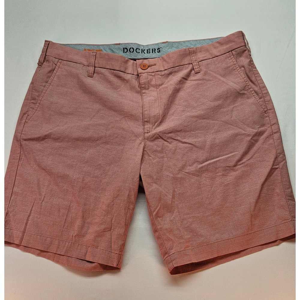 Dockers Ultimate Short Mens 38 Salmon Pink Coral Heathered Chino Shorts